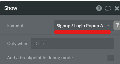 bubble　Signup/Login Popup表示のワークフロー